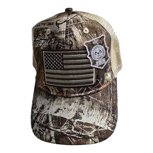 🇺🇸 NWT Realtree Camo Trucker Hat American Flag Mesh Snapback OSFM Hunting Cap